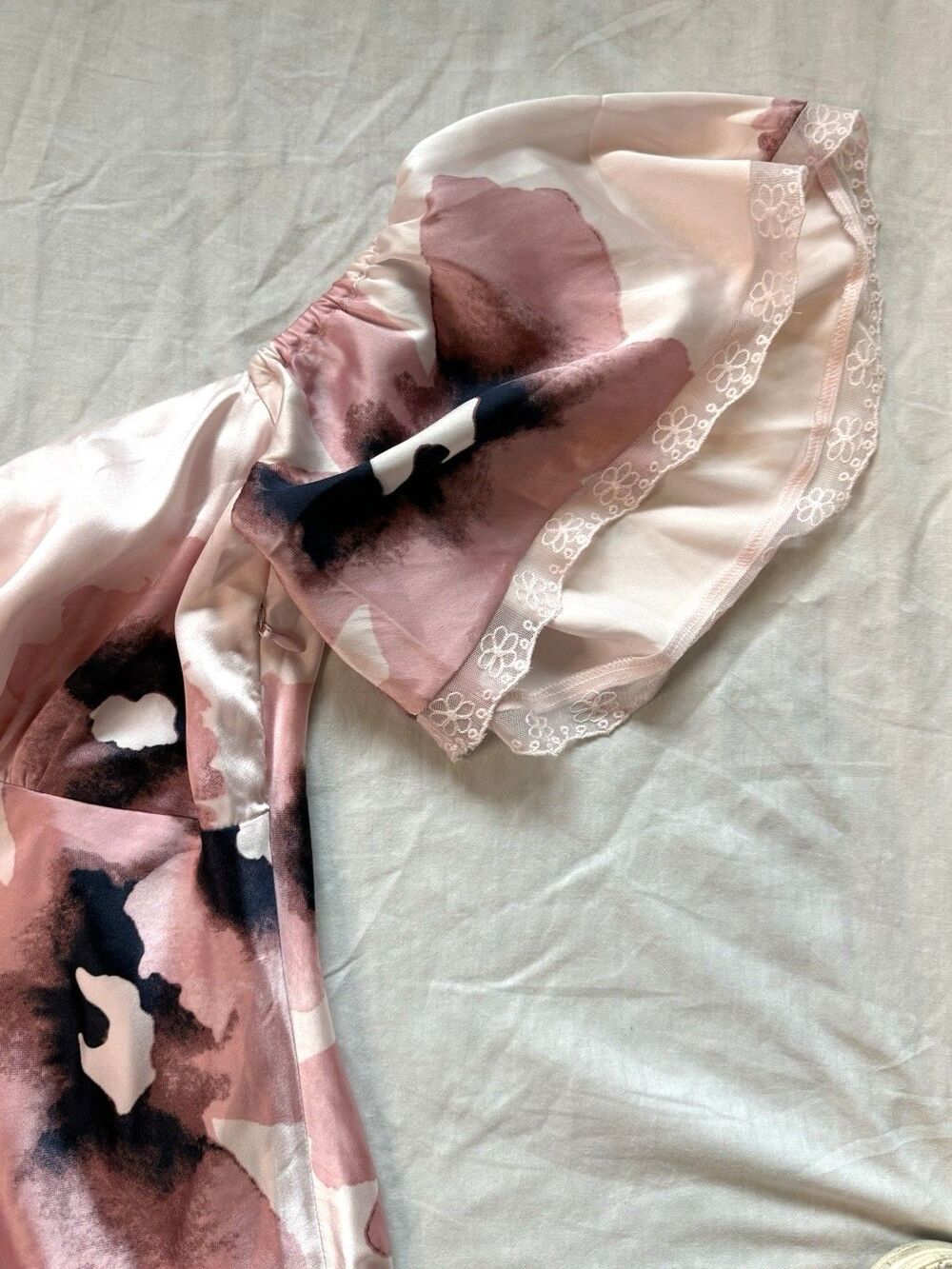 ASOS Satin Off Shoulder Size 12 Bardot Slip Dress Floral Pink Maxi Long Event - Picture 6 of 10